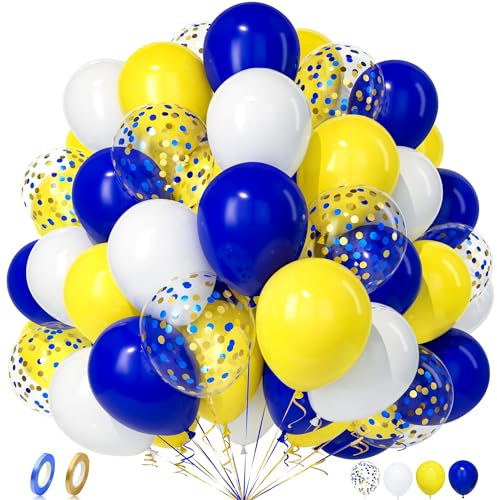 Unisun Luftballons Blau Gelb Weiß, 50 Stück Latex Ballons Gelb Dunkelblau Gold Konfetti Luftballon Junge Männer Kind Geburtstag Jubiläum Hochzeit Verlobung Abschlussfeier Valentinstag Brautparty Deko