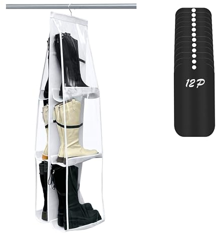 zebricolo,Rangement Chaussures Suspendu, Obtenez 12 PCS de embauchoir, Range Chaussures Suspendu, pour contenir 6 Paires de Bottes Hautes,Rangement Chaussure,avec Ceinture de Protection antichute