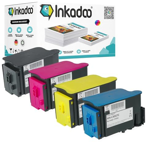 Inkadoo Toner für Sharp MXC30GTB enthält 4X Tonerkartusche Multipack Kompatibel MX-C 300 Series MX-C 250 F MX-C 300 P MX-C 250 Series MX-C 302 w ca. 24.000 Seiten Tonerpatronen, Drucker Toner