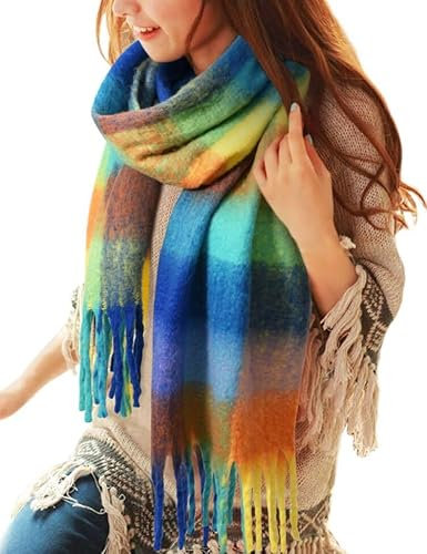 Voqeen Schal Damen Mode Lange Karierte Poncho Halstuch für Frauen Wraps Chunky Überdimensionale Winter Warm Wrap Schal für Damen