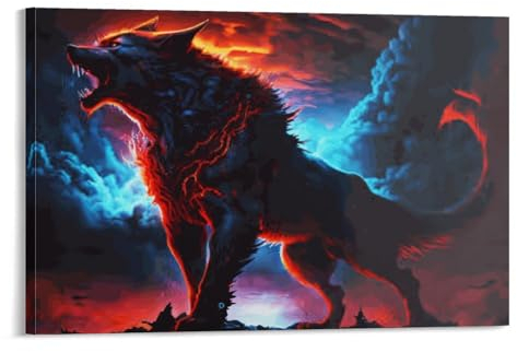 GQmoney Ghost Wolf-Kunstposter, Druck, Denoise-Denoise, Wandkunst, Poster, Rollbild, Leinwandgemälde, Bild, Wohnzimmerdekoration, Zuhause, 60 x 90 cm