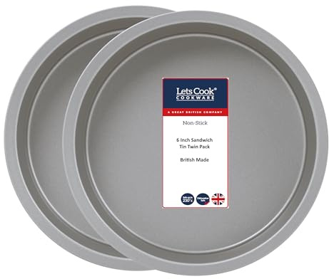 Lets Cook Cookware - 6 Inch Victoria Sandwich Tins, Twin Pack (Set of 2), Fixed Base, 15cm, Double Coated Non Stick, British Made, Air Fryer Compatible