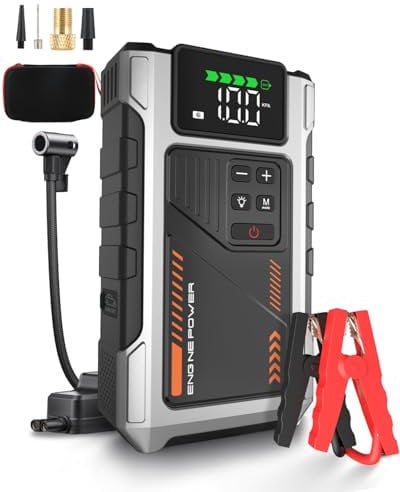 Eigotrav Booster Avviamento Auto con Compressore d'aria Avviatore Emergenza per Auto da 6000A (Fino a 7,5L di Benzina/6,0L di Gasolio) 12V con 3 Modalità Torcia Avviatore Batteria Portatile