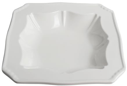 M&B GWPP Melamine Plastic Bowls Set, 8 Inch Serving Bowl Plates, Square Dinner Bowls for Pasta, Salad, Sanck, Dessert, Cereal, Irregular Shape Bowl (3, White)
