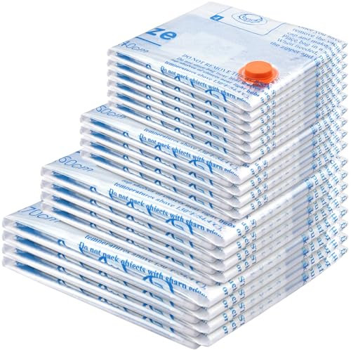 MEIQIHOME 18er Set Vakuumbeutel für Kleidung – 4 Jumbo, 4 Groß, 4 Mittel, 4 Klein, 2 Rollbeutel – Reise & Aufbewahrung, wiederverwendbar