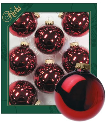 Krebs Glas Lauscha - Weihnachtsdekoration/Christbaumschmuck aus Glas - Unifarbende Kugeln Dezemberrot - Menge: 8 Stück - Farbe: Rosenrot - Größe: ca. 7 cm