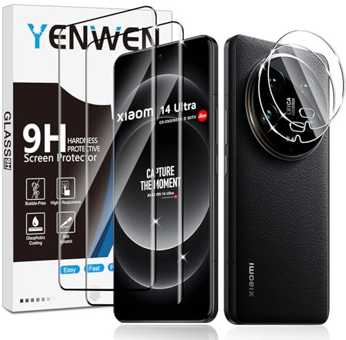 Yenwen Vetro Temperato per Xiaomi 14 Ultra Protettiva, 2 Pezzi Vetro Temperato Pellicola Protezione+ 2 Pezzi Pellicola Fotocamera, Antigraffio, Durezza 9H, Senza Bolle Trasparente