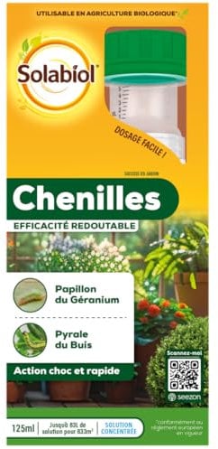 SOLABIOL SOCHE125 Anti-Chenilles- Solution Concentrée 125 ml- Élimine Papillon Du Géranium & Pyrale Du Buis - Utilisable en Agriculture Biologique