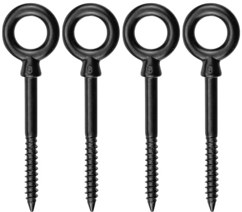 Antrader Eye Hooks Screw in Heavy Duty,4Pcs Screw Eyes Screw Hooks Eye Bolts Black Screw Eye Hooks Self Tapping Eyelet Screw for Wood Securing, Hammock Stand, Indoor & Outdoor Use (M6)