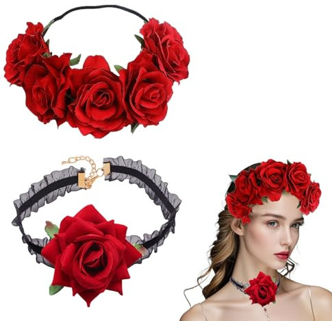 Cerchietto Rose Halloween – Elegante Cerchietto per Capelli Donna con Cerchietto Dias de Los Muertos, Design Unico e Attraente