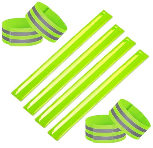 Bipl 8 Stück Reflektorband, Schnapparmband Reflektor, Grün Reflektierend Sicherheitsband, Fahrrad Elastisch Hosenklammer, mit Starken Reflektorstreifen, für Jogger und Radfahrer Outdoor Nachtwarnung
