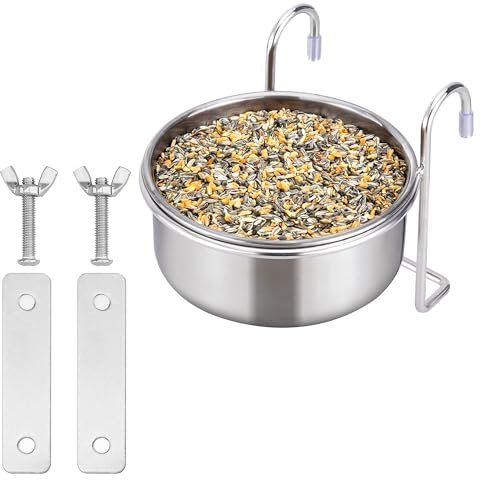 Navaris Cage Hanging Stainless Steel 10cm (3.9) Bowl - Durable & Rust Resistant - Clip On Small Pet Crate Food & Water Dish - No Spill Metal Dog Bowls - For Puppy Cat Rabbit Bird