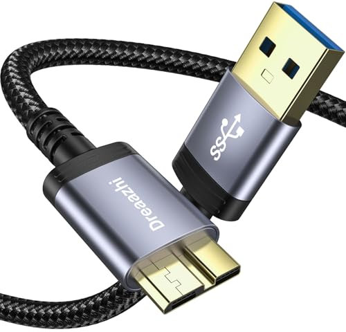 Dreaazhi USB 3.0 Micro B Kable 0.5M, USB3.0A anf Micro B 5Gbps Externe Festplattenkabel Geflecht, Kompatibel mit Toshiba, WD, Seagate Festplatte, Samsung Galaxy S5/ Note 3/Note Pro 12,2 usw