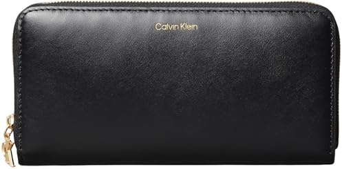 Calvin Klein Damen Geldbörse Large Zip Around mit Logo, Schwarz (Black), Einheitsgröße