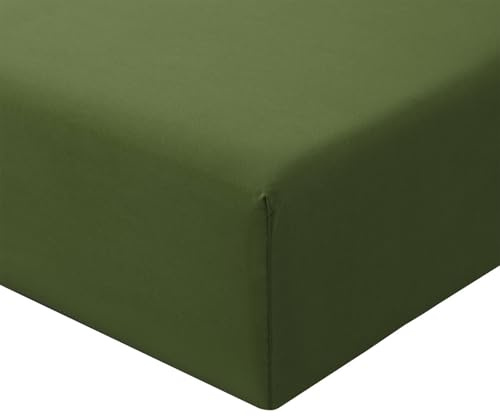 RUIKASI King Fitted Sheet Deep - Olive Green Bottom Sheet for Kingsize Bed with 40cm 16 Inches Extra Deep Sided Pocket, Soft Microfiber Bedsheet Ultra Deep Fit with Mattress