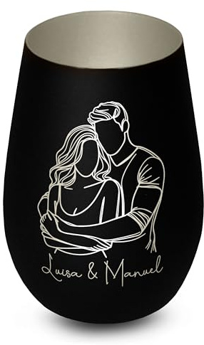 Elegantes personalisiertes Windlicht aus Glas in Schwarz-Silber Paar Line Art- Liebesgeschenk für Paare mit Gravur, Name