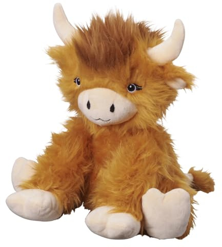 Bauer Spielwaren Hochlandkuh: Kuscheltier mit wunscheligem, braunem Fell, sitzend, 25 cm, braun (12204)