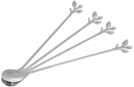 PEPLAYTAL Cucharas Mezcladoras Inoxidable de Mango Largo 4 Piezas Cucharas para Café Postres y Bebidas Frías de Limpiar para Uso Doméstico y Cafeterías