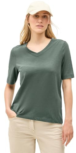 Cecil Damen 3227699 Basic V-Neck Shirt, Dark balmy Khaki, Large