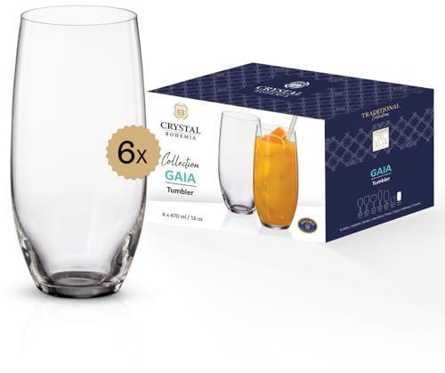 CRYSTAL BOHEMIA Longdrinkgläser - 6er Set, je 470 ml, spülmaschinenfest, modern & vielseitig - Schlanke Gläser aus Kristallglas für Cocktails, Säfte & Softdrinks - Ideal für Bar, Partys & Alltag
