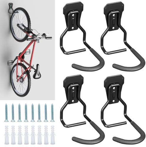 Euqvunn Appendi Bici da Muro – Supporto per Biciclette da Parete resistenti 35KG, Gancio Bici verticale salvaspazio per garage/interni, Compatibile con Bici da Corsa/Mountain (Nero, Set di 4)