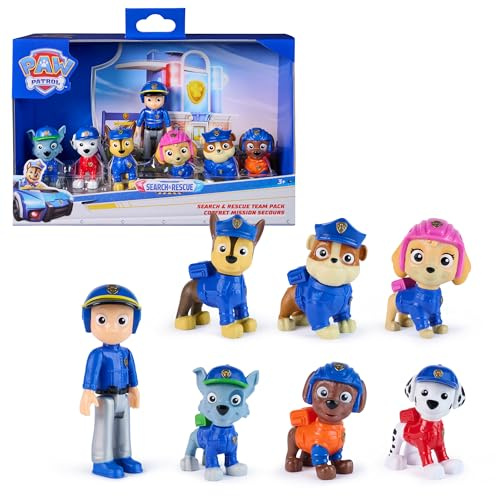 PAW PATROL – Search & Rescue: Figuren-Set mit 7 Charakteren (Chase, Marshall, Skye, Rubble, Rocky, Zuma, Ryder), ca. 6 cm, bewegliche Köpfe und Gliedmaßen, Spielzeug für Kinder ab 3 Jahren