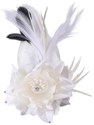 CHGCRAFT Broche en Forme de Fleur et de Plume Pince à Cheveux Épingle à Revers Broche en Fer Épingles Manteau Chemise Costume Col Accessoires pour Sac à Dos Vêtements Badges Blanc
