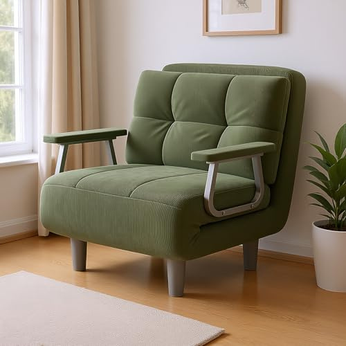 Fabulcozy - Poltrona letto convertibile a 1 posto – Ottimo comfort, rimovibile con cuscino, braccioli e piedi in metallo (Verde Chiaro)