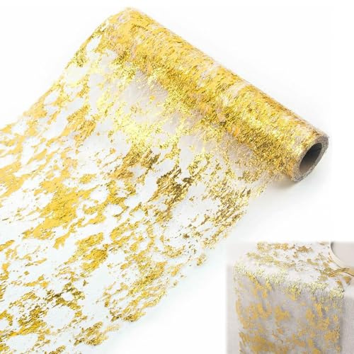Forbabe Tischläufer Gold, Tischdeko 28x900 cm Tischdecke Glänzend | Tischband Tischläufer für Weihnachten/ Faschings/ Hochzeit/ Party/ Geburtstag/ Ostern/ Valentinstag/ Feiertagsfeier