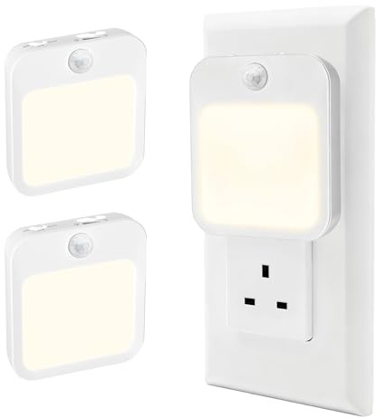Night Light Plug in Wall,(2 Pack) Dusk to Dawn Sensor,Warm Light Design with Adjustable Brightness,ON/Off/AUTO Modes,Intelligent Sensing.Night Light for Baby, Hallways, Stairs, Bedrooms, Kitchens