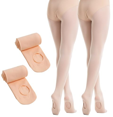 viiotu 2 Pairs 60D Girls Ballet Tights - Ultra Soft Convertible Dance Tights with Elastic Waist & Reinforced Crotch