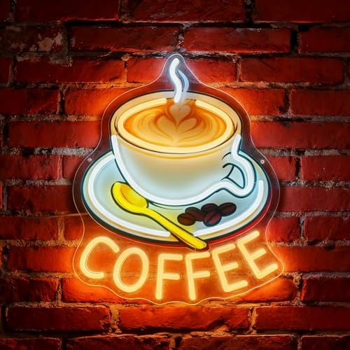 LED-Kaffee-Neonlicht, Leuchtendes Café-Tassen-Schild für Wandkunst-Décor und Geschenkideen von Kaffee- und Imbissbars, Eckenstationen, Küchen, Geschäfts- und Ladengeschäften, Dimmbar & USB-betrieben