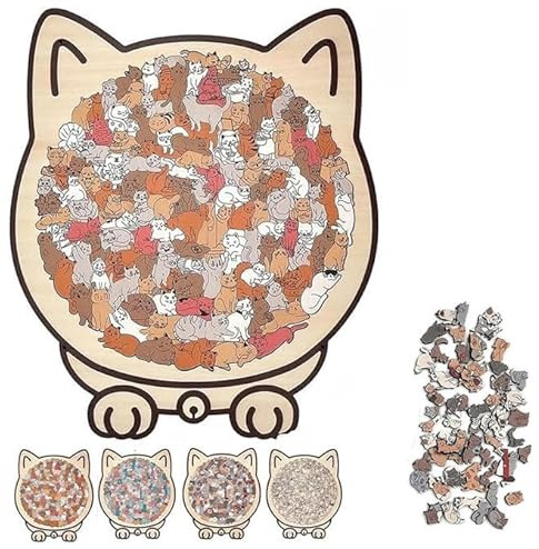 Farbiges Holzpuzzle in Katzenform 135-teilig Niedliche Katzen-Kreatives Katzenpuzzle Katzenförmiges Puzzle Kreatives Puzzle-Geschenk für Katzenliebhaber (Morandi-Farbe)