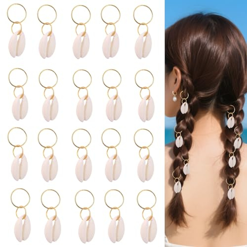 20pcs Pince à Cheveux Coquillage pour Femmes, Style Bohème Anneaux de Tresses Accessoires pour Cheveux Coquillage for Tresses Queues de Cheval et Dreadlocks à Faire Soi-Même