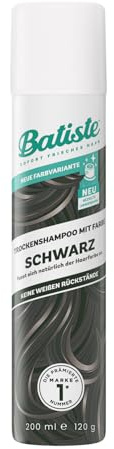 Batiste Trockenshampoo für Schwarzes Haar mit Präzisionssprühkopf - Dry Shampoo frischt dunkles Haar sofort auf, absobiert Öl, verleiht Volumen – keine Weißen Rückstände, 200 ml