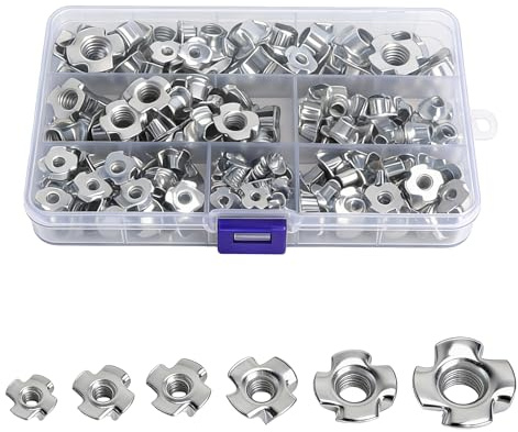 XRVRILE 160 Pezzi Dadi a Ragno Assortimento M3–M10, Dado a 4 Griffe in Acciaio Zincato Come Inserto Filettato per Legno, Boccole Filettate per Legno Mobili Fai Da Te