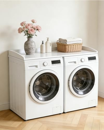 Planche de travail pour machine à laver et sèche-linge, support en bois pour machine à laver, meuble de rangement avec barre de sécurité, housse en bois pour machine à laver, organisation pour machine