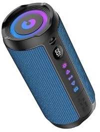 coioc Enceinte Bluetooth Puissante 5.4 sans Fil avec Bass Puissantes, Haut-Parleur Portable 25W, LED Écran, Autonomie 25H,Son Surround à 360 degrés,Ciel Bleu