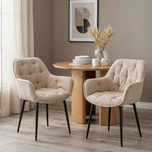 IDIMEX Arden Esszimmerstühle 2er Set, Beige - Polsterstühle mit Armlehnen, Küchenstühle mit Metallgestell ideal für Esszimmer, Küche und Wohnbereich [max. Belastbarkeit 120 kg]