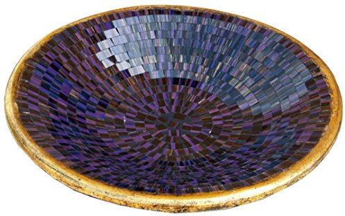 GURU SHOP Runde Mosaikschale, Untersetzer, Dekoschale, Handgearbeitete Keramik & Glas Obst Schale - Design 12, Violett, Größe: Mittel (Ø 37 Cm), Schalen