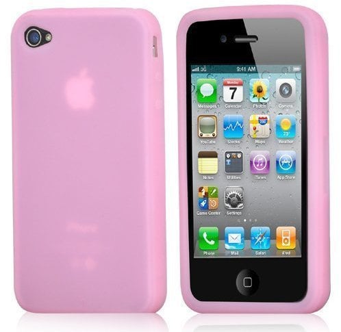 Accessotech Pink Silicone Rubber Gel Case Cover Protector Protection for Apple iPhone 4/4S