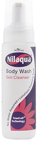 Nilaqua Rinse Free Body Wash Foam | Full Body Cleansing Foam for Elderly and Hospital Care | Wipe Away Cleanser | No Water Required | Aerosol Free 200ml