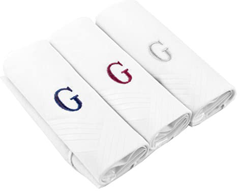Taschentücher für Herren, 3-teiliges Set aus Baumwolle, Einstecktuch, Monogramm, Initiale Taschentücher, Einstecktuch für Männer, g, Einheitsgröße