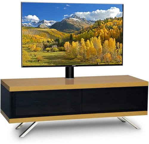 MDA Designs TUCANA 1200 HYBRID OAK COMPLETE Beam Thru Remote-Friendly 32-60 Flat Screen Oak and Gloss Black Cantilever TV Cabinet