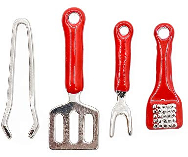 Odoria 1/12 Miniatur BBQ Grillbesteck 4 Stück Puppenhaus Zubehör