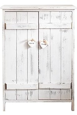 Rebecca Mobili Mesita de Noche con 2 Puertas, Mueble Auxiliar de almacenaje, 3 estantes internos, Blanco, Shabby Chic, para baño Cocina - Medidas: 70 x 51 x 30 cm (AxANxF) - Art. RE4573
