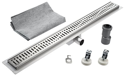 KOBERT GOODS Edelstahl-Rinne G022-60cm mit Siphon und Haarsieb als Komplett-Set Boden und Dusch-Ablauf Unterschiedliche Muster und Variationen in den Größen 50-120cm erhältlich