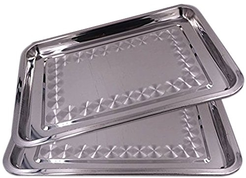 Del - Plateau de Service Rectangulaire - Acier Inoxydable - Set 2-40 x 30 cm