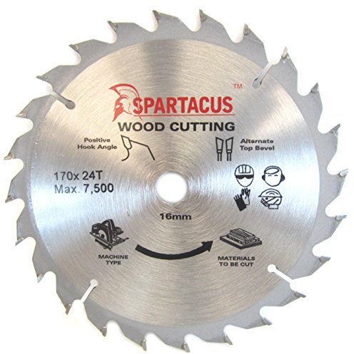 Spartacus 170mm Diameter x 24 Teeth x 16mm Bore Wood Cutting Circular Saw Blade Fits Black & Decker CD602