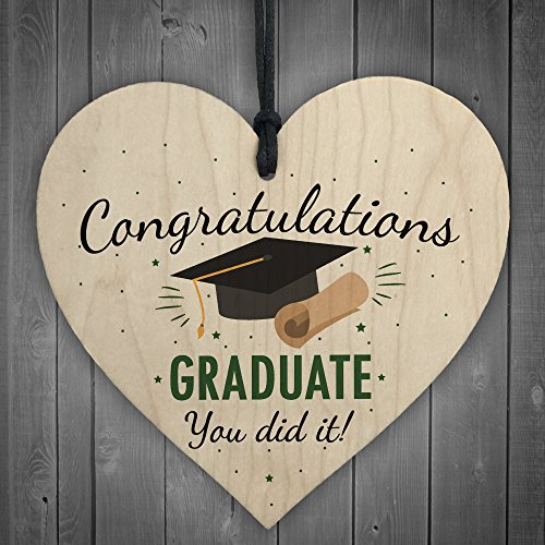 RED OCEAN You Did It Congratulations Gift Wooden Heart Keepsake Gift For Her For Him Graduation Party Decoration
